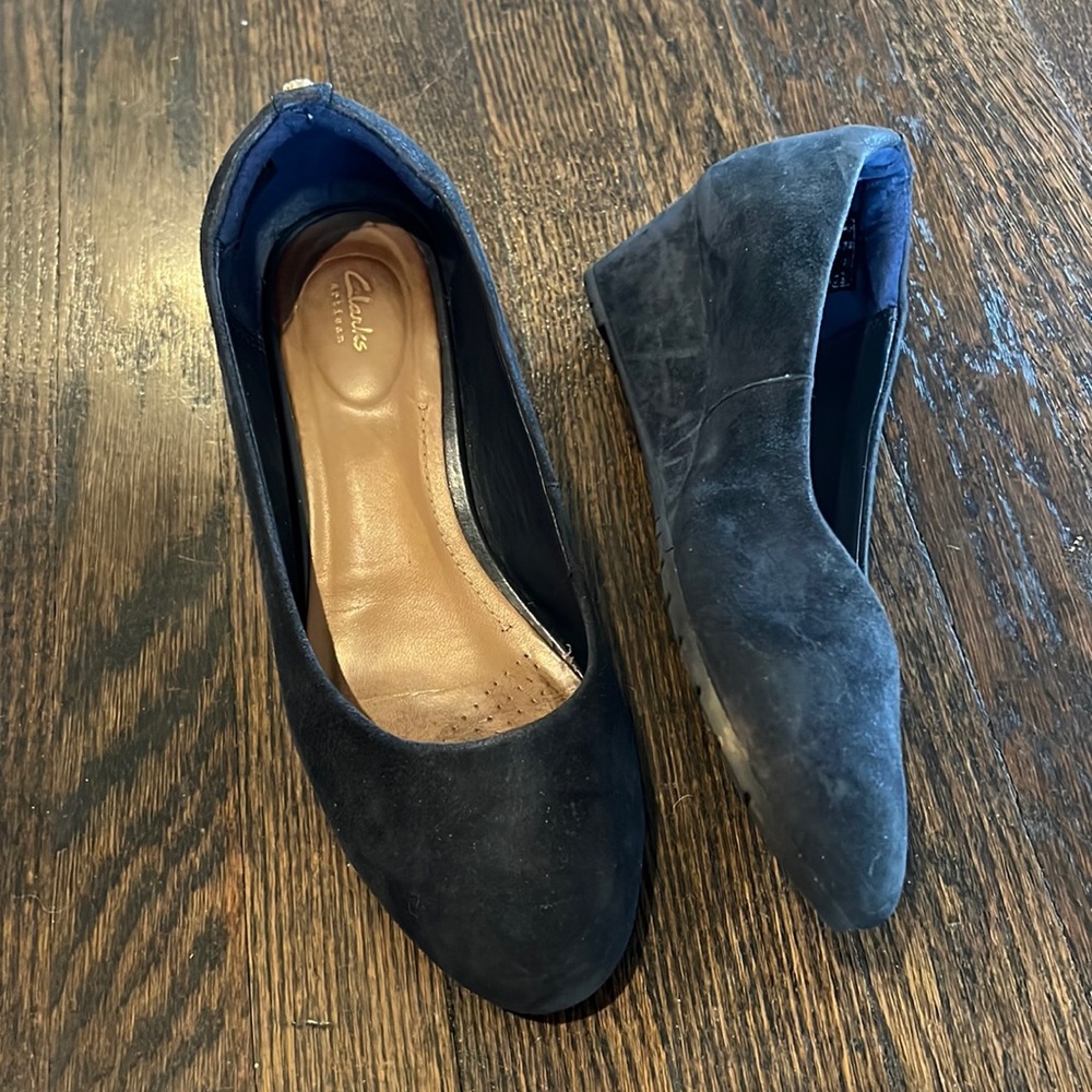 Clarks Artisan Navy Suede wedge heels